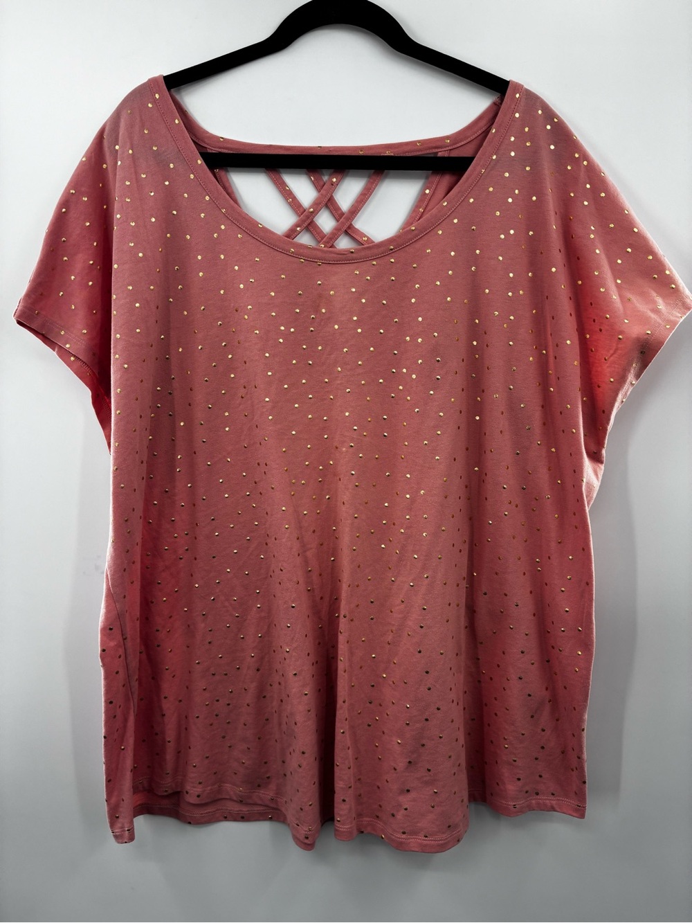 Lane Bryant Dusty Rose Short Sleeve Top with Gold Stud Detail size 26/28